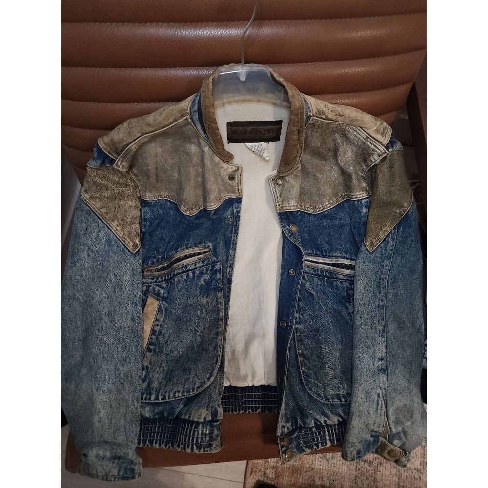 Vintage Denim and Leather Jacket Dual Control 80s Size Estimate Large